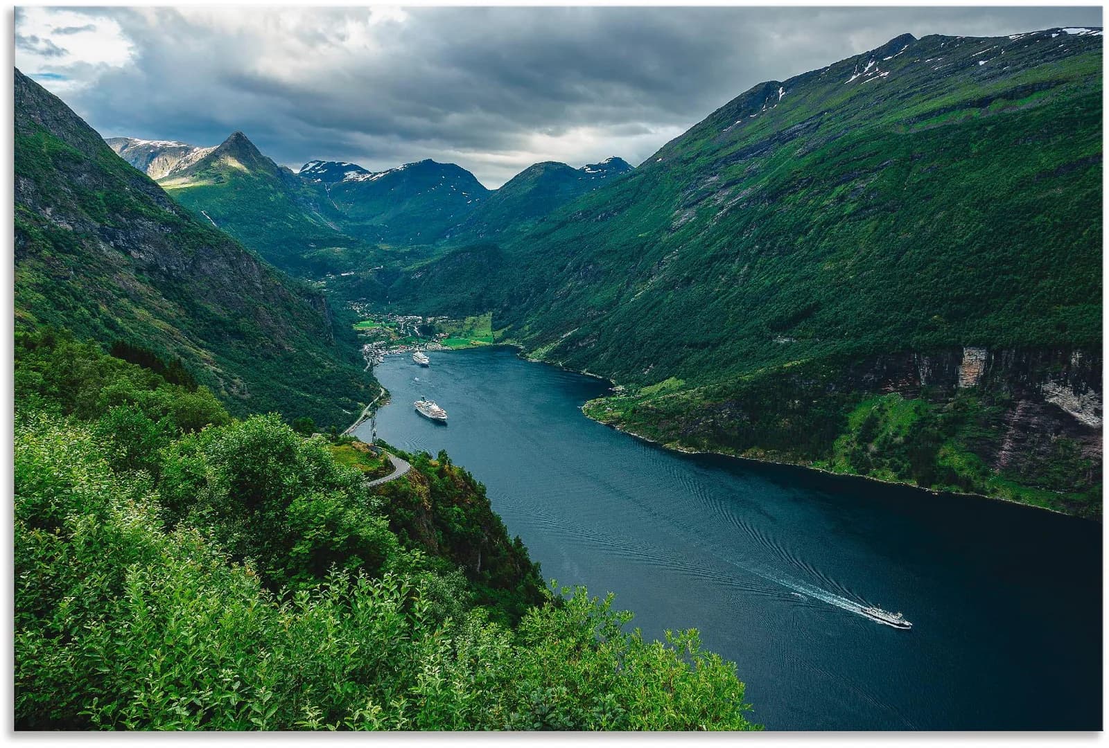 ARTLAND Wandbild Geirangerfjord Grün Alu/Leinwand