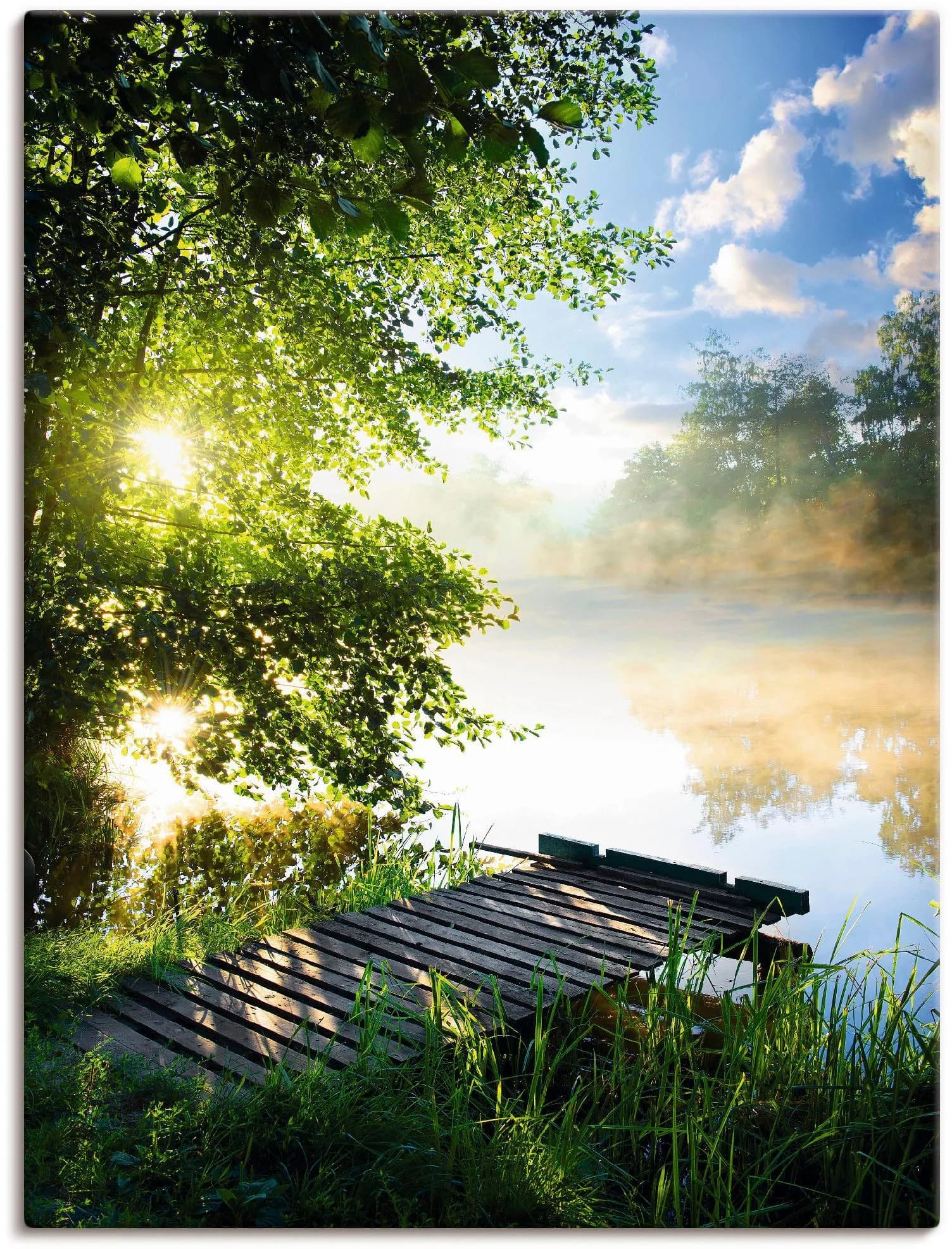Wandbild ARTLAND Angelsteg am Morgen Grün Leinwandbild