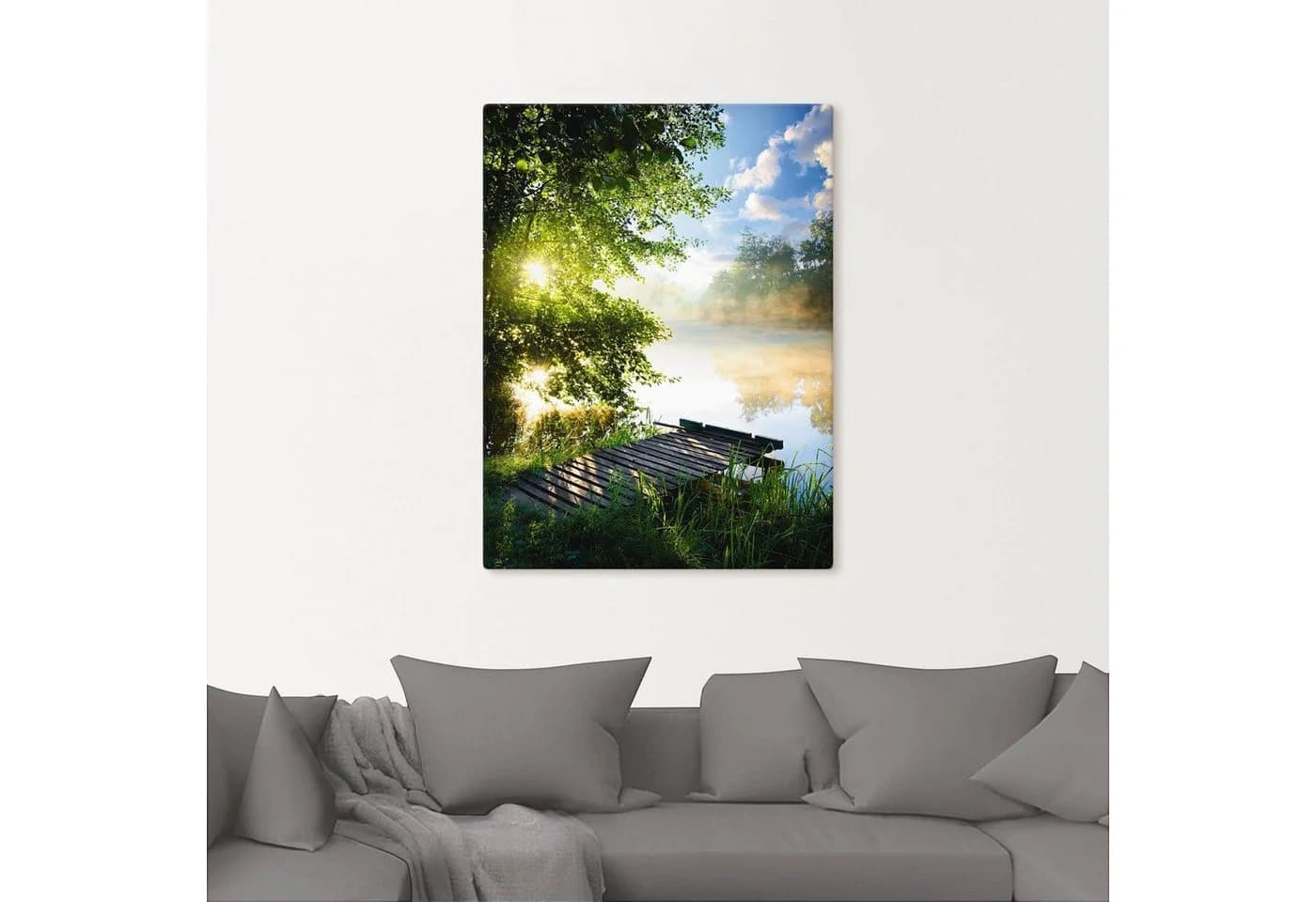 ARTLAND Wandbild Angelsteg am Morgen Grün Leinwandbild 30x40 cm - Bild 3