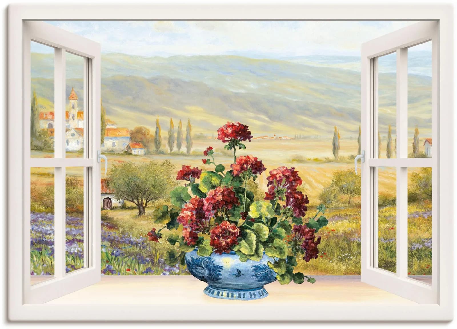 ARTLAND Leinwandbild Blumenbouquet am weißen Fenster Weiß