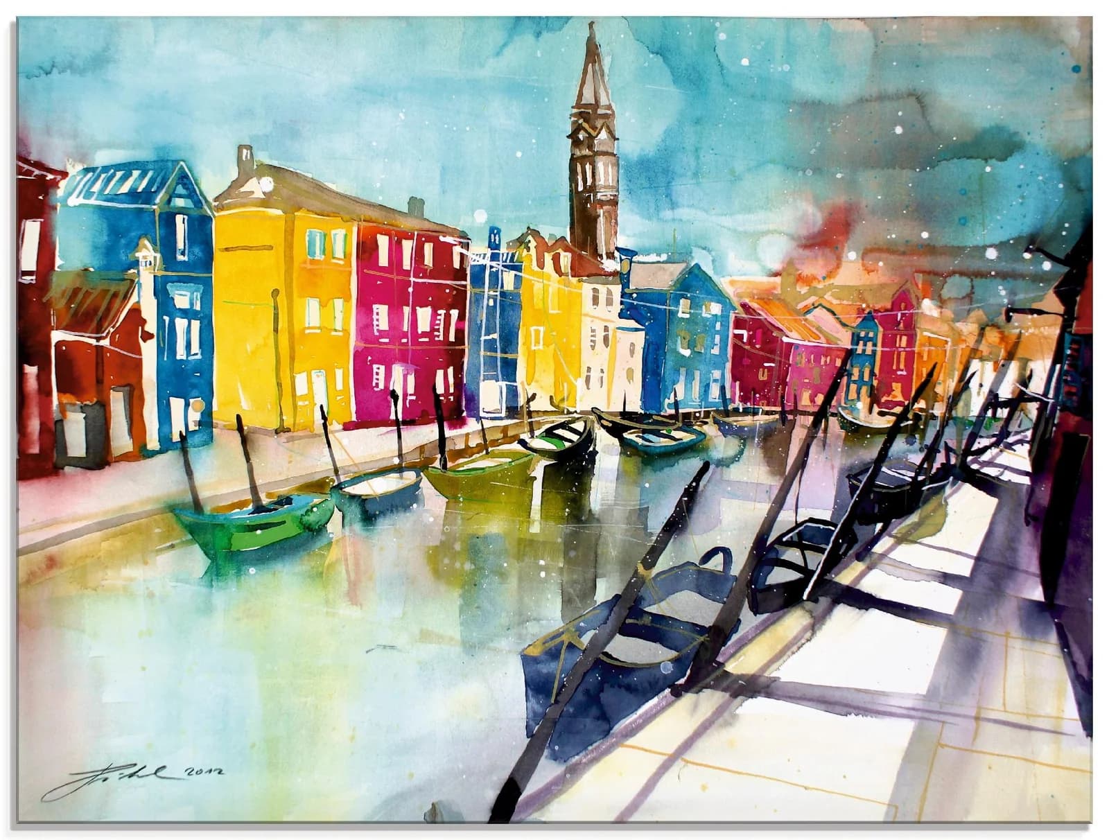 ARTLAND Glasbild Venedig Bunt 60x45 cm