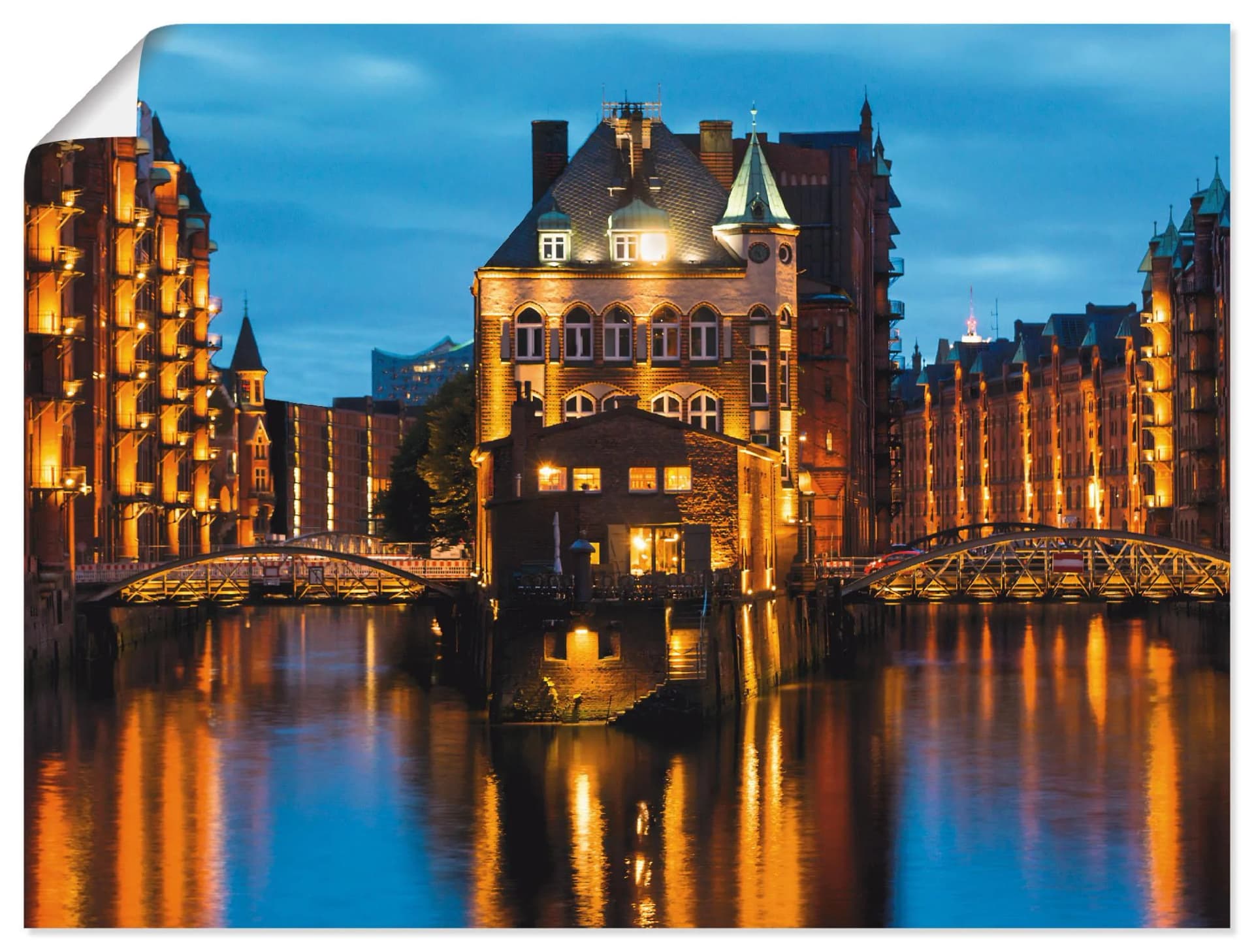 ARTLAND Wandbild Speicherstadt Hamburg Blau Poster