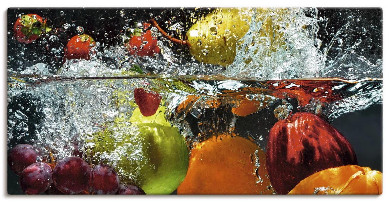 ARTLAND Leinwandbild Spritzendes Obst auf dem Wasser Bunt