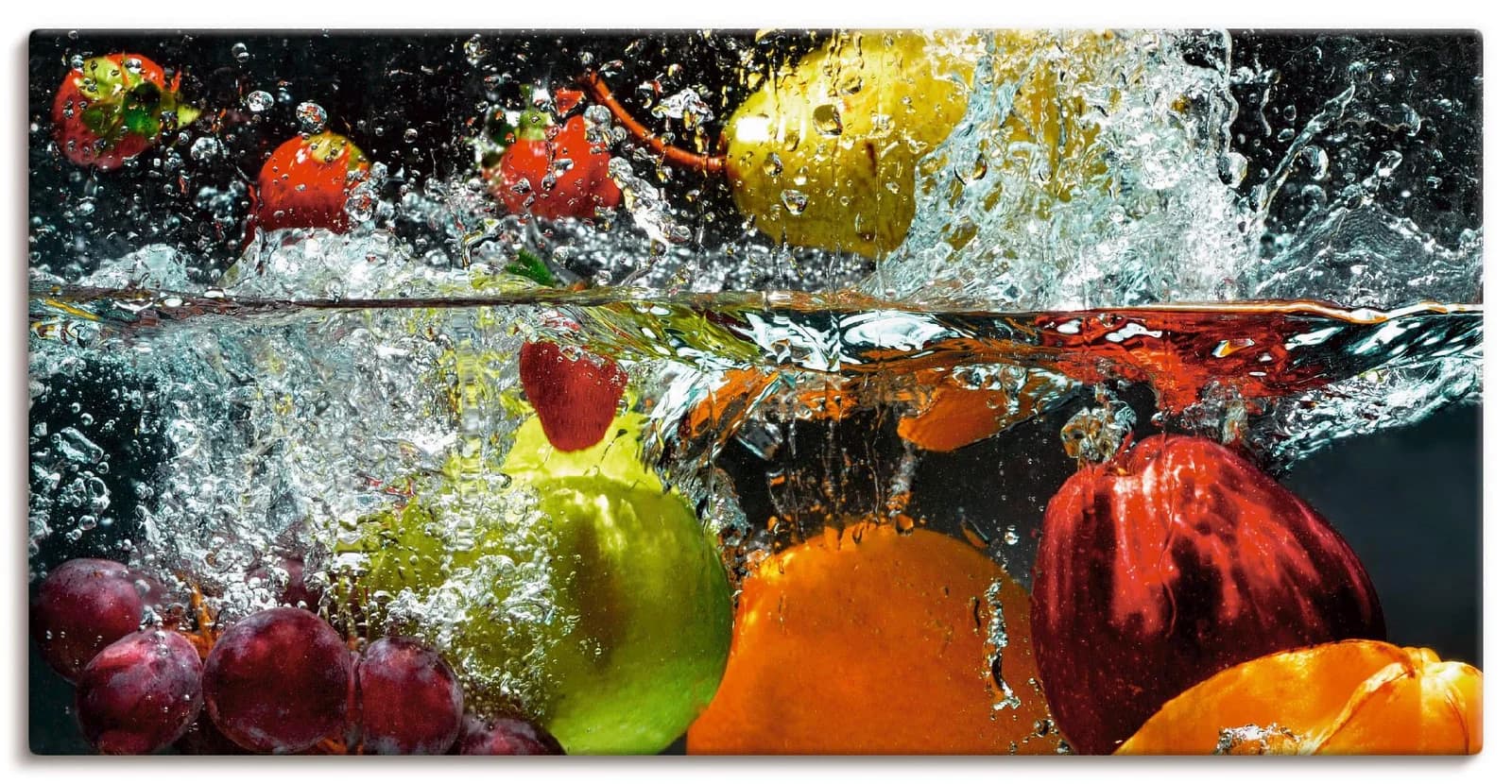 ARTLAND Leinwandbild Spritzendes Obst auf dem Wasser Bunt
