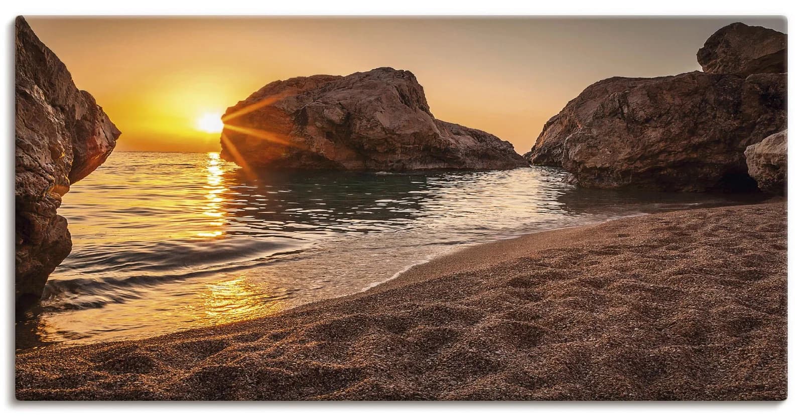 ARTLAND Wandbild Sonnenuntergang und Strand Leinwandbild 40x20 cm