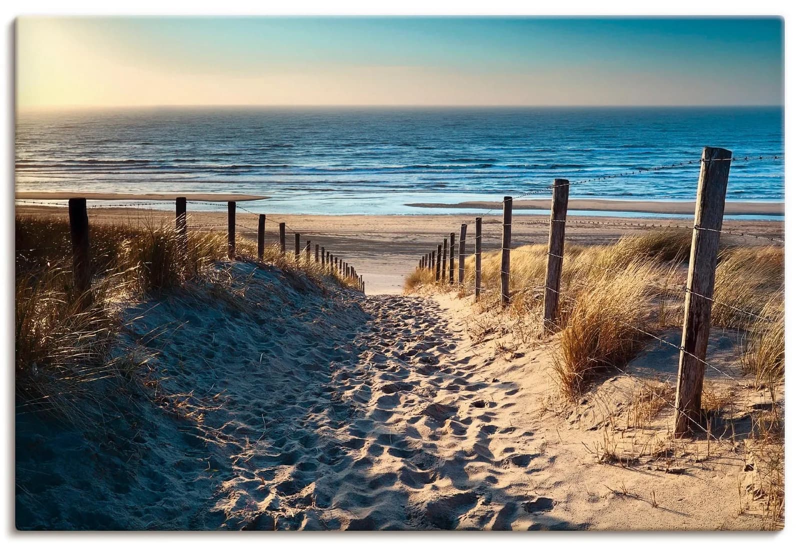 ARTLAND Wandbild Leinwand "Weg zum Nordseestrand" Beige/Gold 120x80 cm