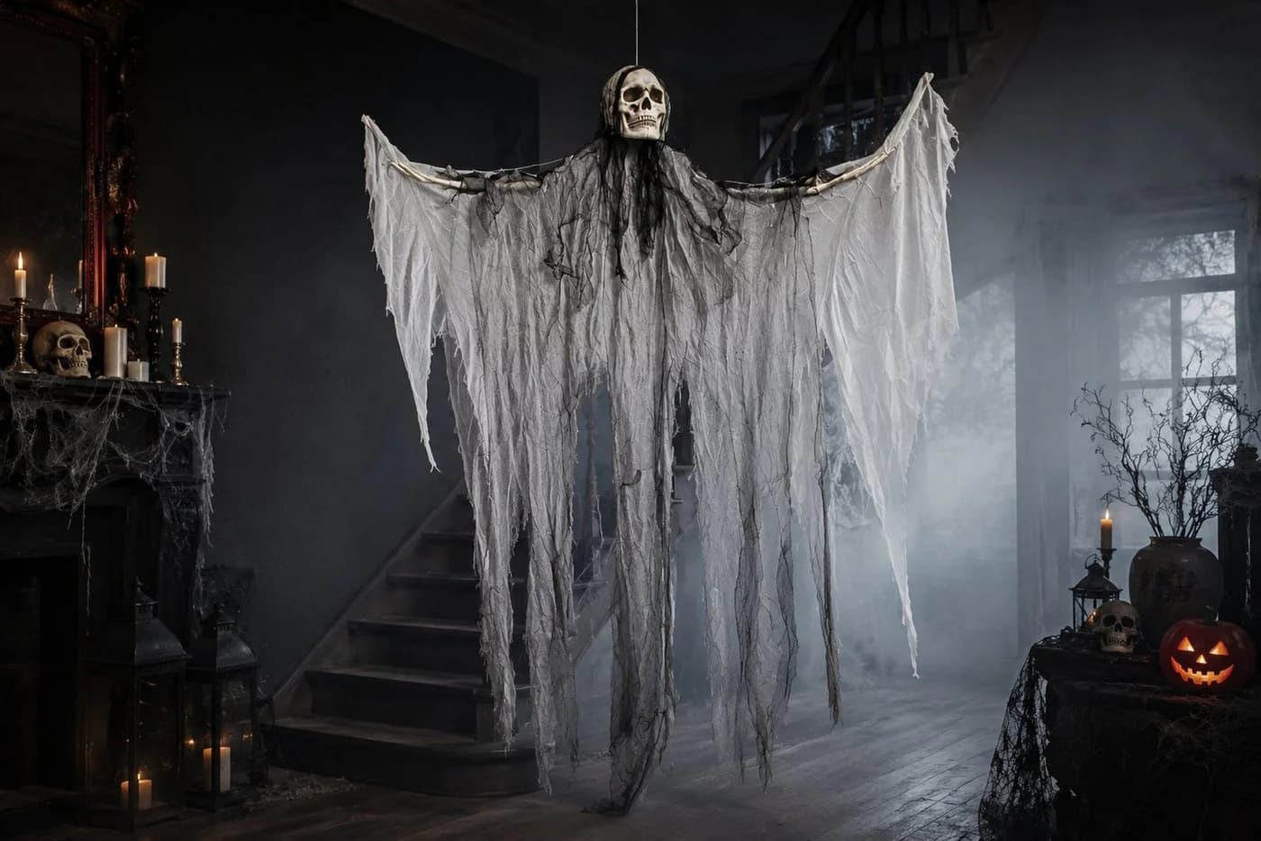 Das Kostümland Todesengel Halloween Hängefigur 180 cm Schwarz/Weiß