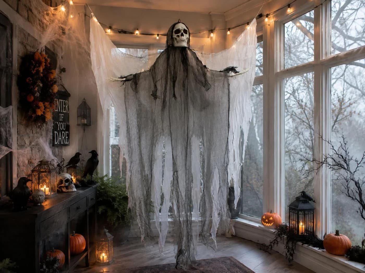 Das Kostümland Todesengel Halloween Hängefigur 180 cm Schwarz/Weiß - Bild 4