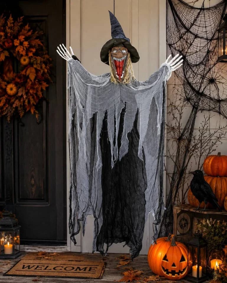 Das Kostümland Halloween Hexe Dekoobjekt Grau 170 cm
