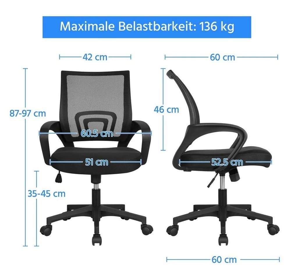 Yaheetech Bürostuhl Höhenverstellbar Schwarz mit Schaukelfunktion - Bild 5