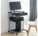 Yaheetech Computertisch mit Tastaturablage und Rollen - Schwarz/Silber Bild 4