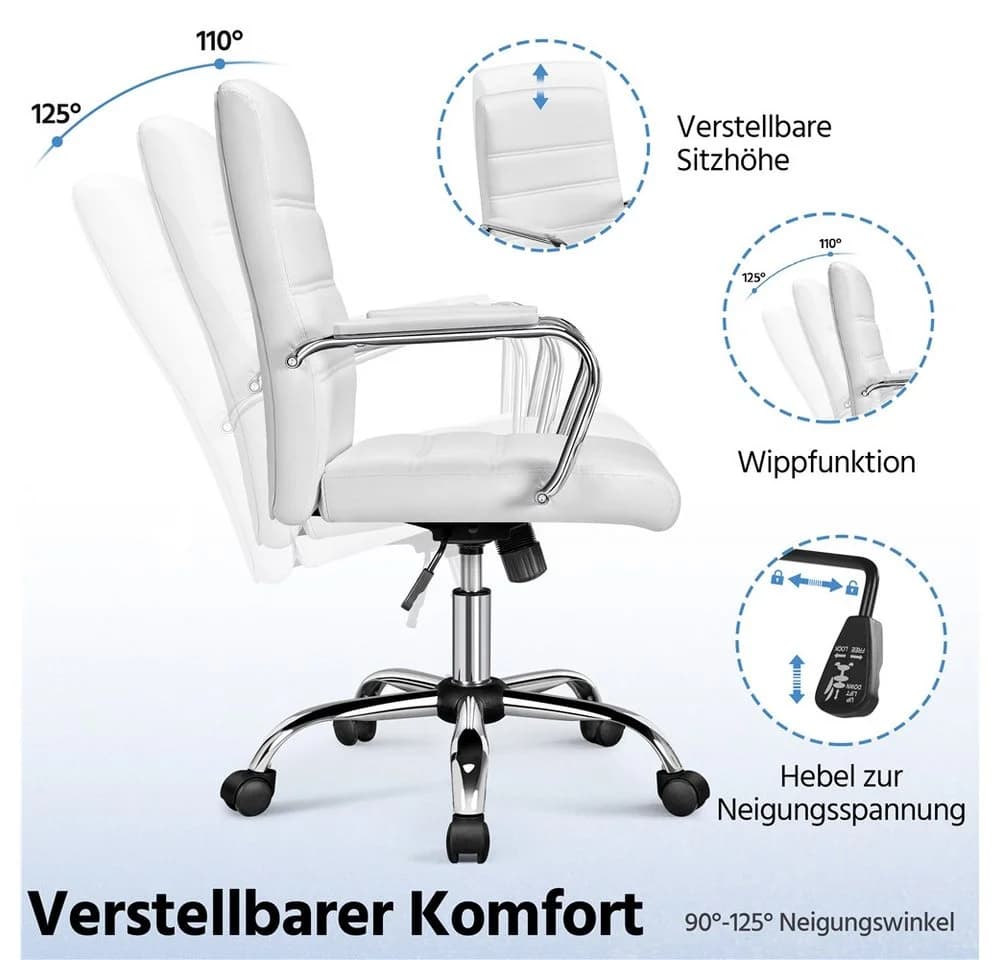 Yaheetech Bürostuhl Weiß mit Wippfunktion und Höhenverstellung - Bild 5