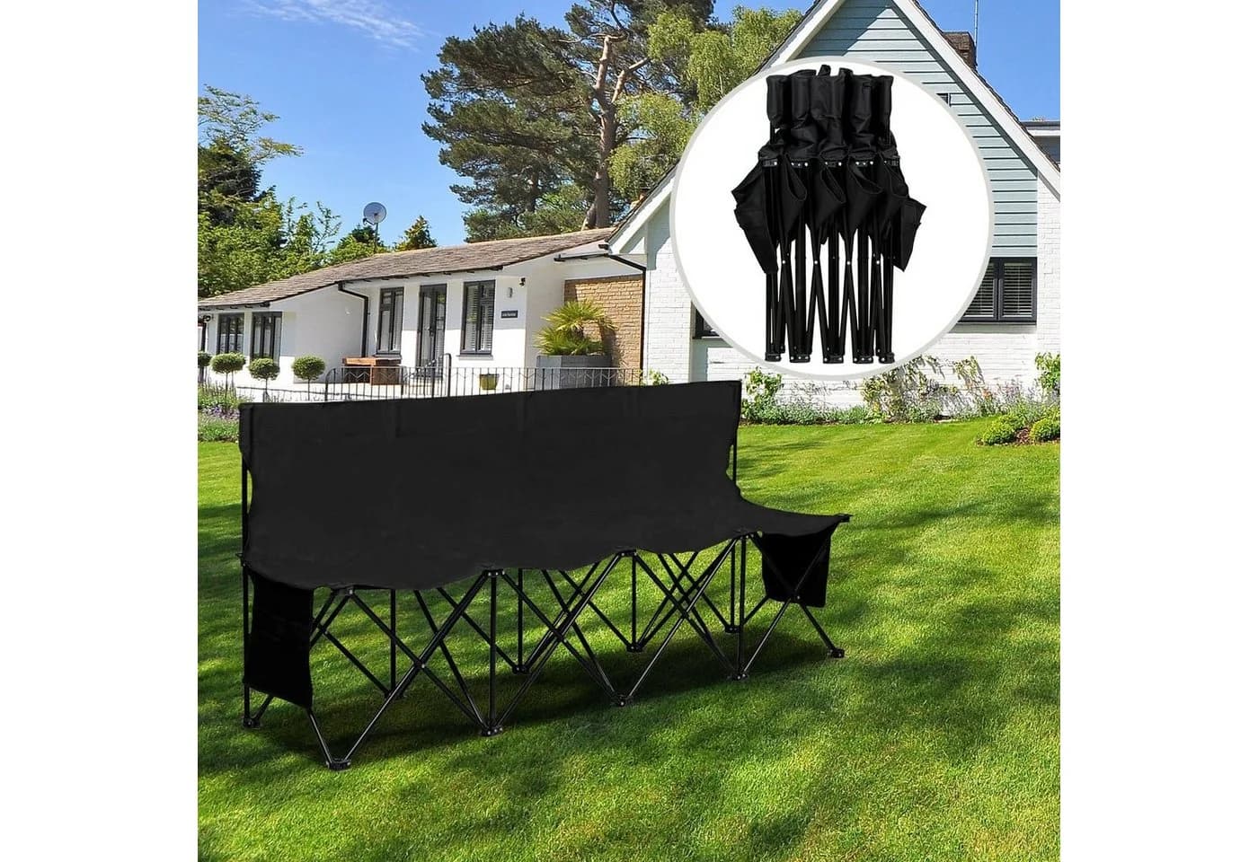 Yaheetech Klappbare Campingbank 4-Sitzer Schwarz mit Tragetasche - Bild 3