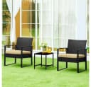 Yaheetech Balkonset 3-teilig Schwarz/Khaki Rattan-Optik mit Glasplatte Bild 3