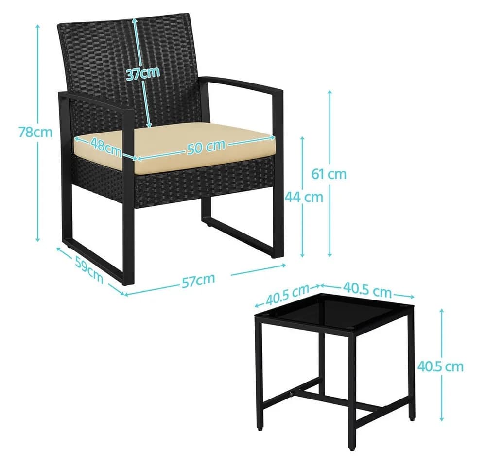 Yaheetech Balkonset 3-teilig Schwarz/Khaki Rattan-Optik mit Glasplatte - Bild 4