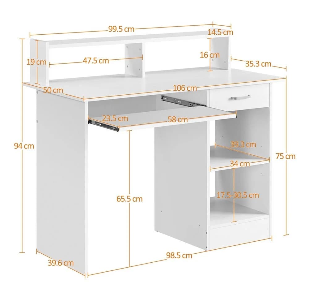 Yaheetech Schreibtisch Weiß mit Schublade & Verstellbarem Ablagefach - Bild 4