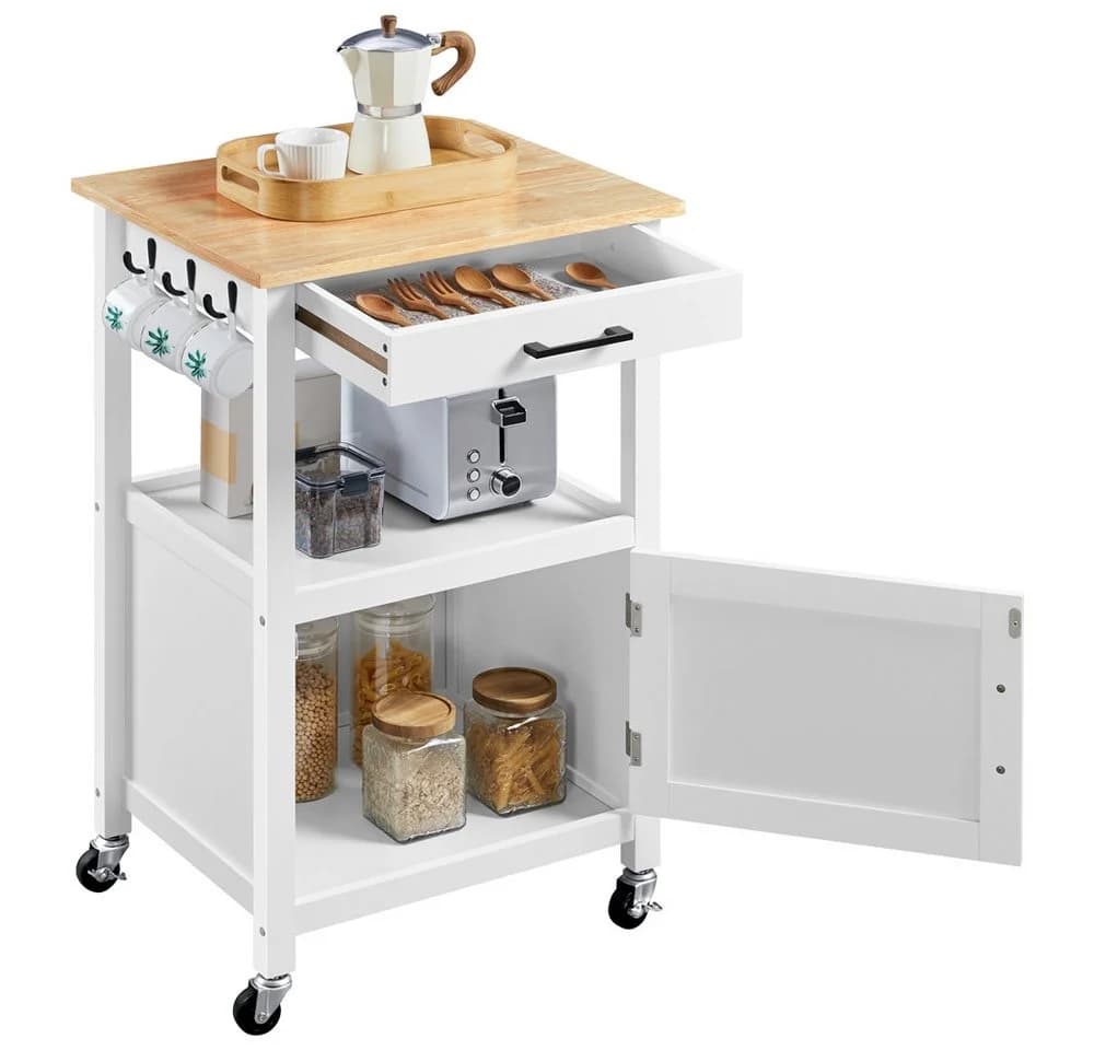 Yaheetech Küchenwagen Weiß mit Schublade & Schrank - Bild 2