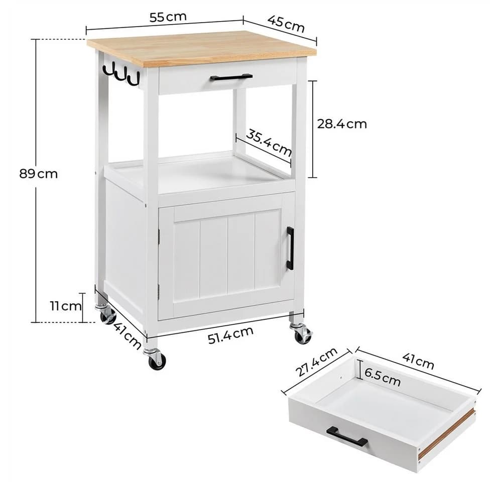 Yaheetech Küchenwagen Weiß mit Schublade & Schrank - Bild 4