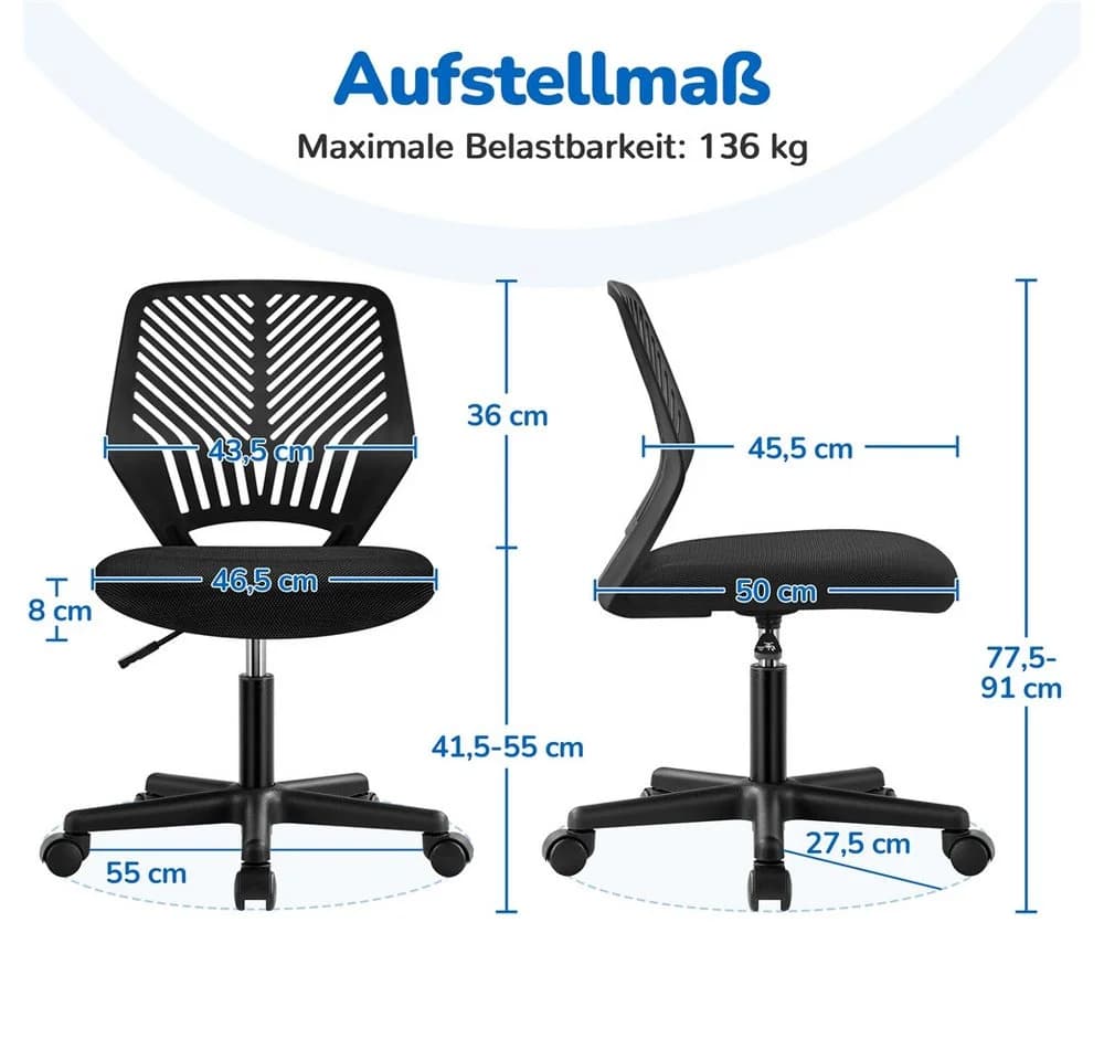 Yaheetech Bürostuhl ohne Armlehnen Schwarz Höhenverstellbar - Bild 4
