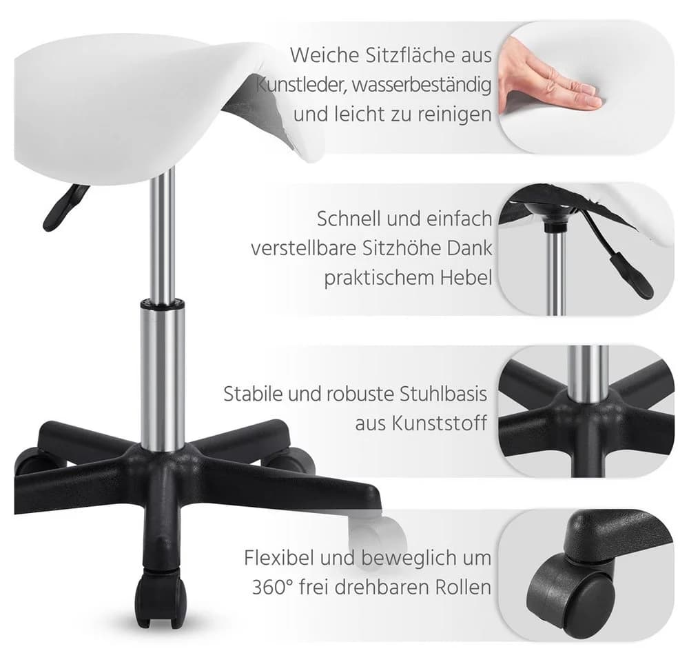Yaheetech Sattelhocker Weiß Höhenverstellbar mit Rollen - Bild 5