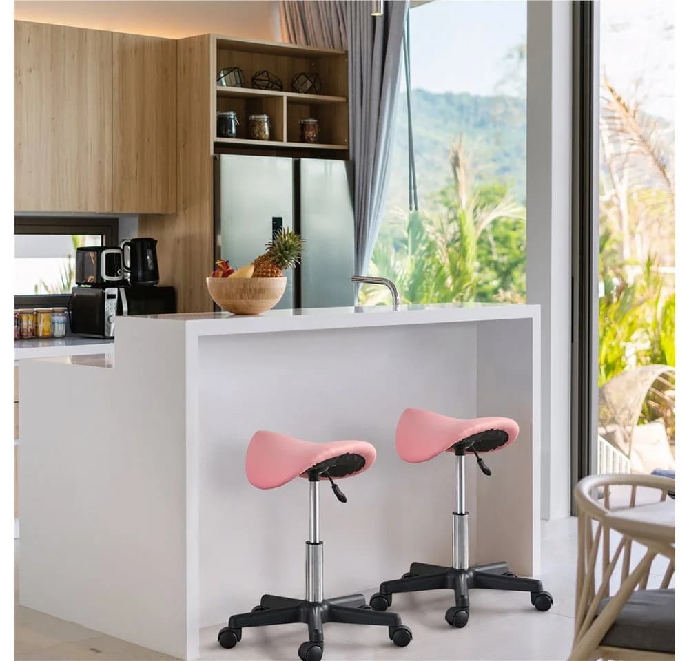 Yaheetech Sattelhocker Höhenverstellbar Rosa mit 5 Rollen