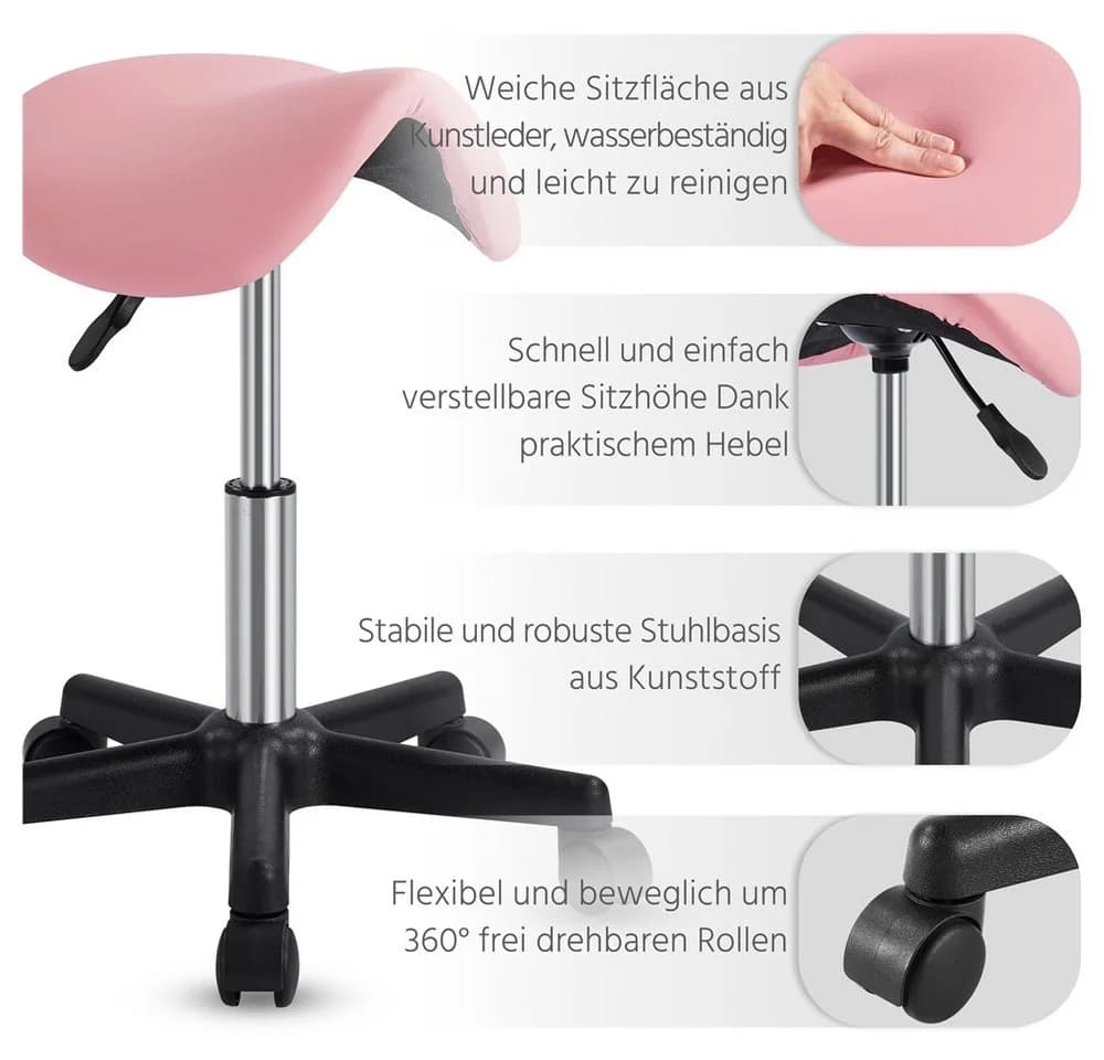 Yaheetech Sattelhocker Höhenverstellbar Rosa mit 5 Rollen - Bild 5