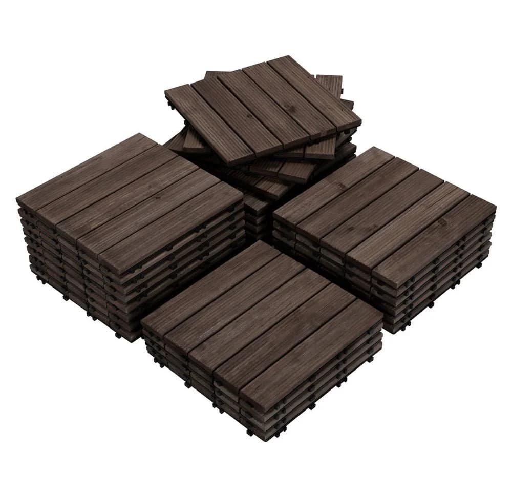 Yaheetech Terrassenfliesen 27 Stück 30x30 cm Tannenholz Schwarz - Bild 2