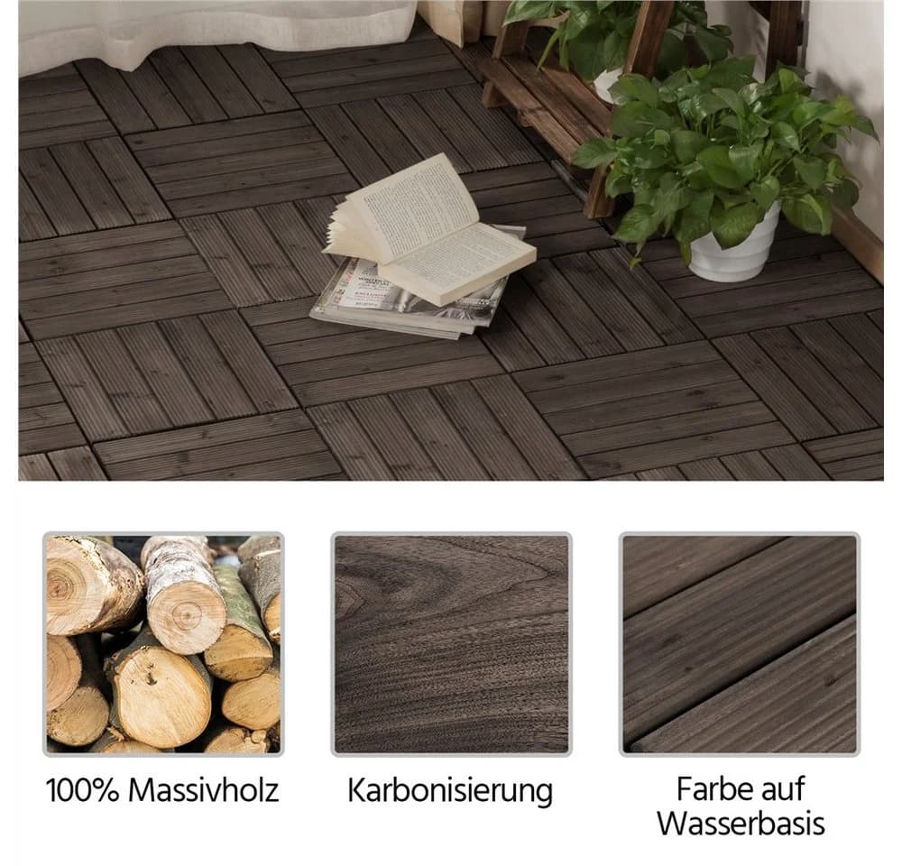 Yaheetech Terrassenfliesen 27 Stück 30x30 cm Tannenholz Schwarz - Bild 5
