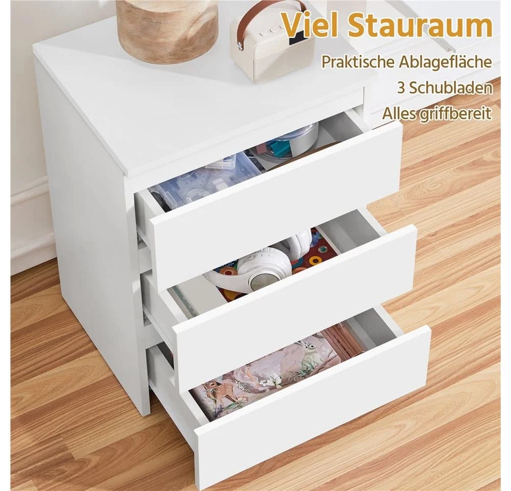 Yaheetech Nachttisch mit 3 Schubladen Weiß MDF - Bild 5