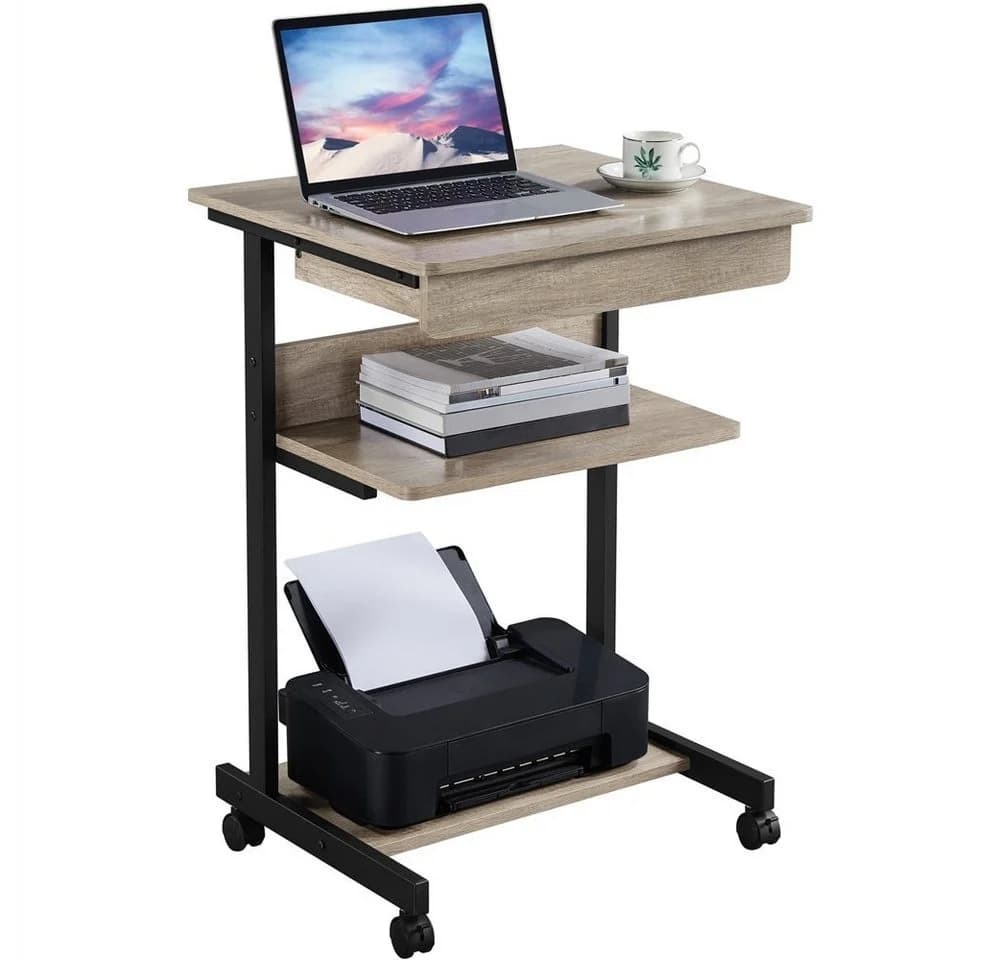 Yaheetech Schreibtisch mit Tastaturablage und Rollen Grau/Silber - Bild 2