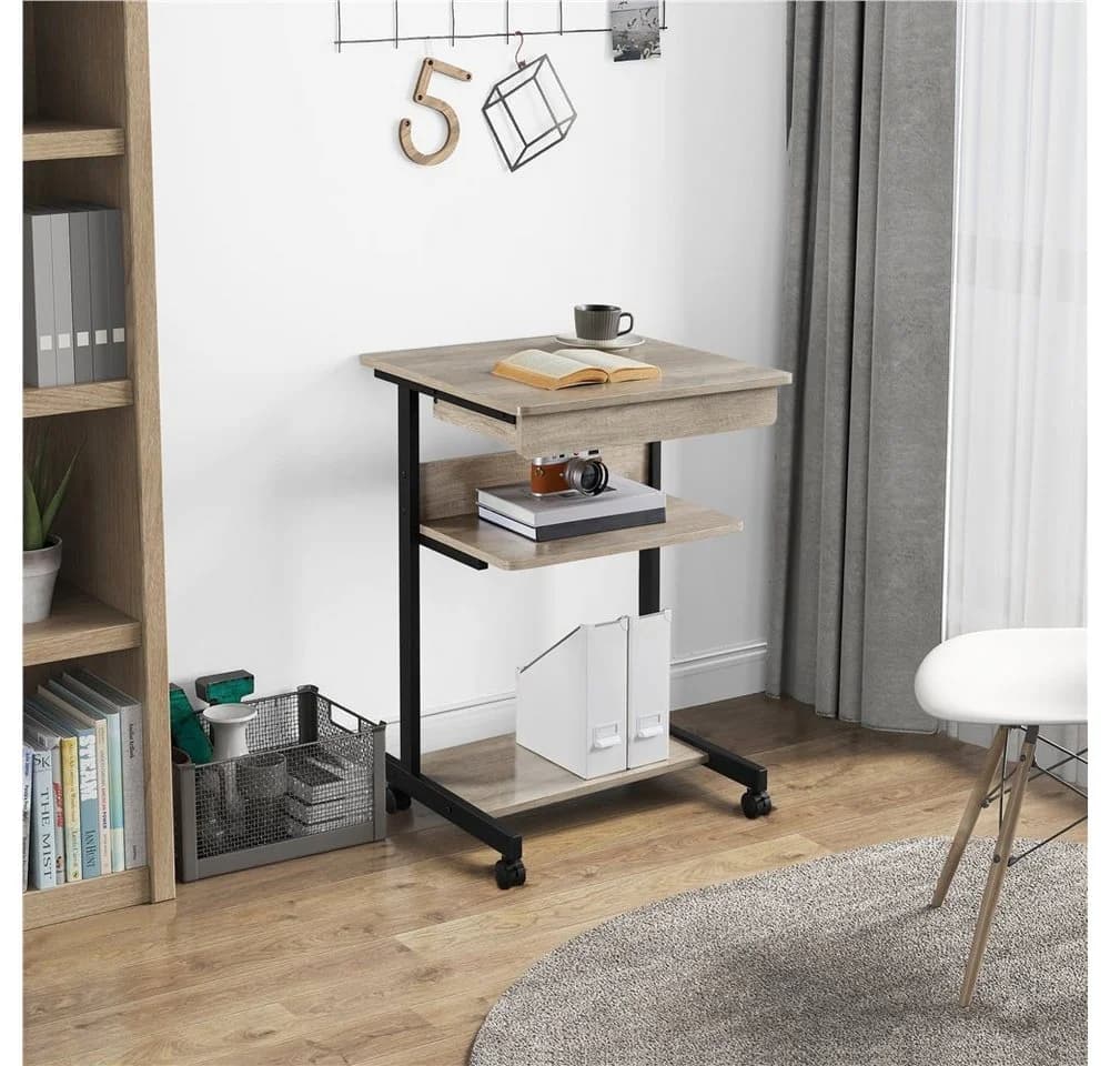 Yaheetech Schreibtisch mit Tastaturablage und Rollen Grau/Silber - Bild 4