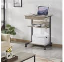 Yaheetech Schreibtisch mit Tastaturablage und Rollen Grau/Silber Bild 5