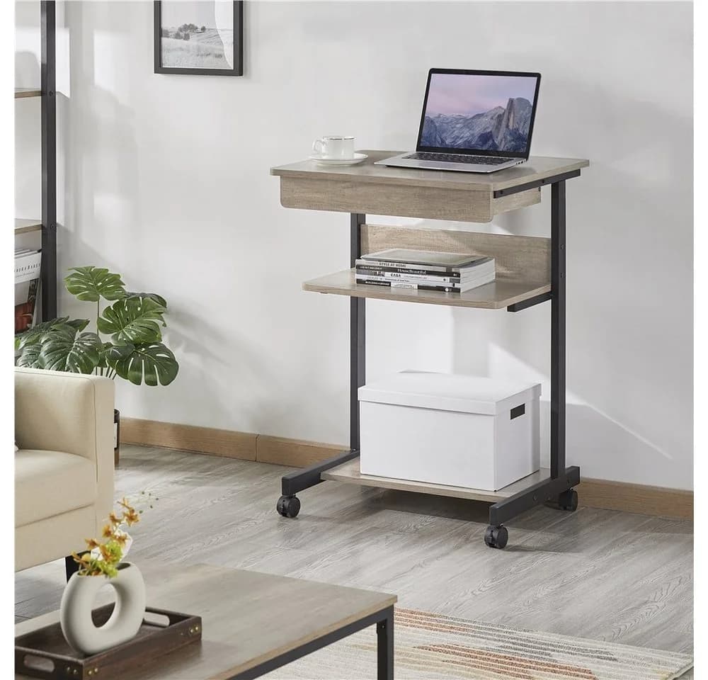 Yaheetech Schreibtisch mit Tastaturablage und Rollen Grau/Silber - Bild 5