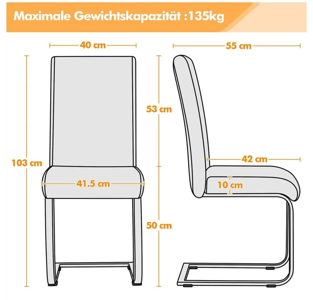 Yaheetech Esszimmerstuhl 2er Set Dunkelgrau Kunstleder Metallbeine - Bild 4