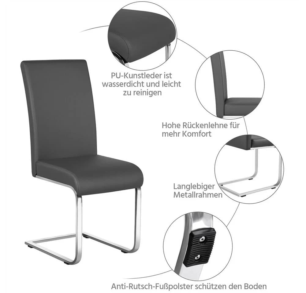 Yaheetech Esszimmerstuhl 2er Set Dunkelgrau Kunstleder Metallbeine - Bild 5