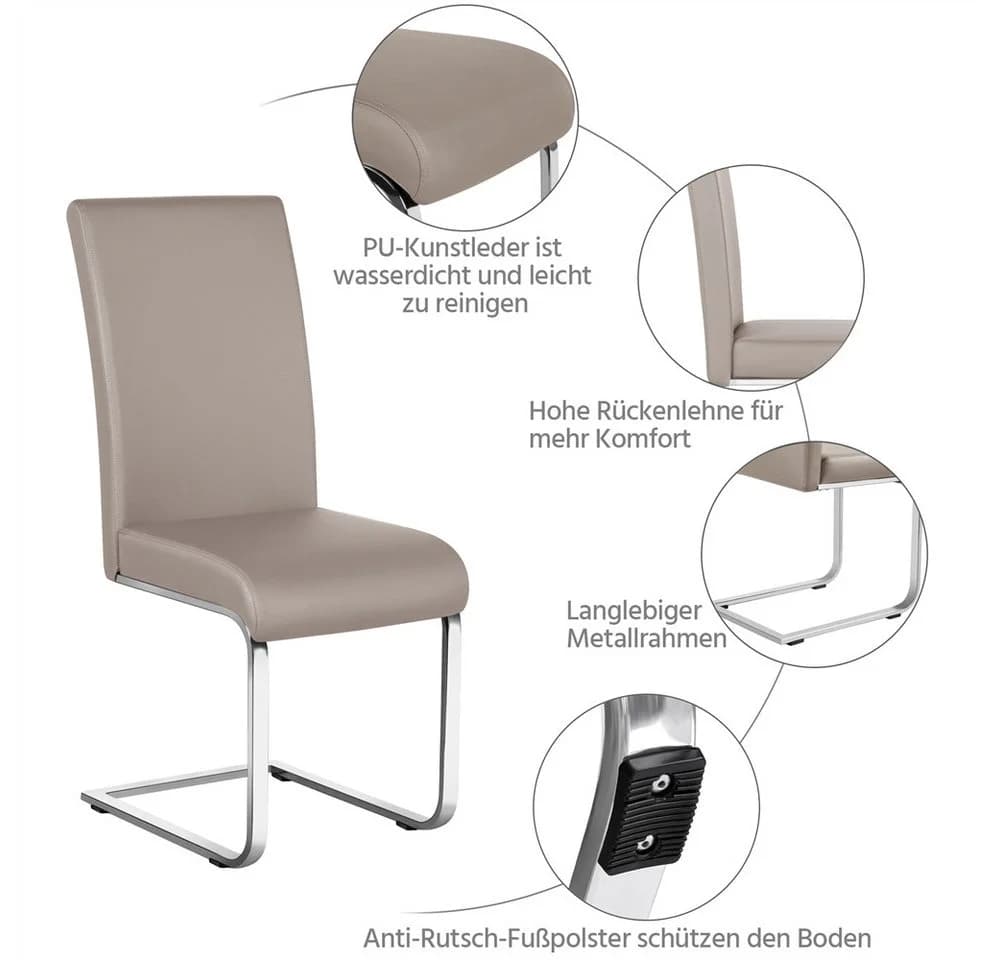 Yaheetech Esszimmerstuhl 2er Set Hellbraun Kunstleder Metallbeine - Bild 5