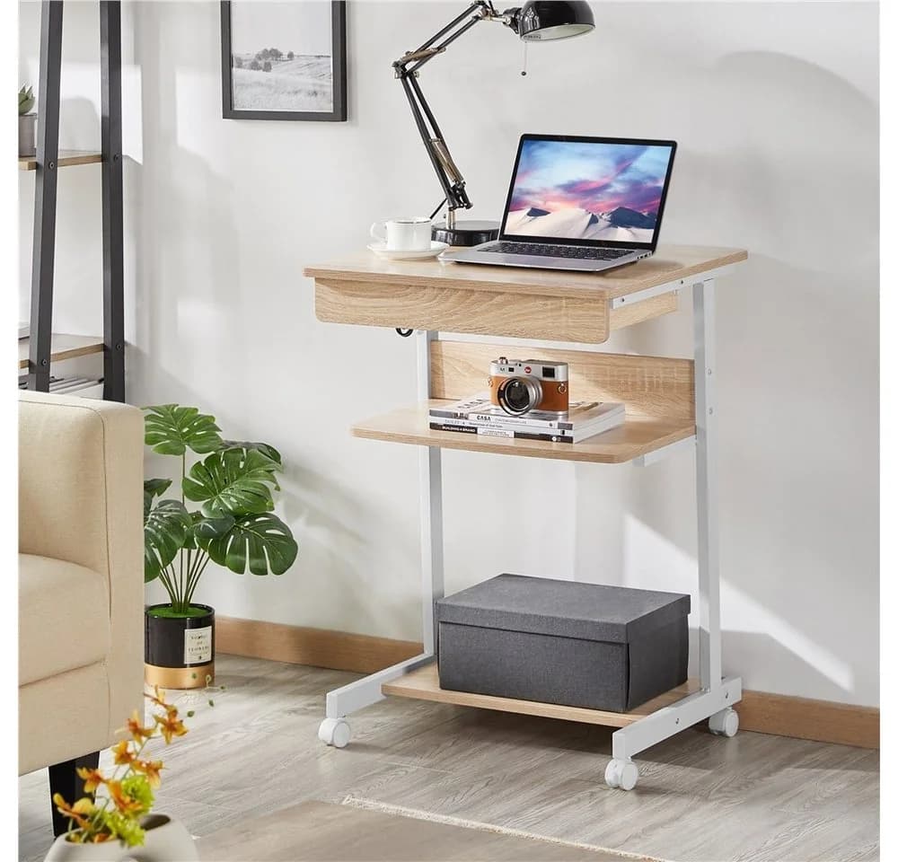 Yaheetech Schreibtisch mit Tastaturablage, Schublade & Rollen Silber - Bild 3