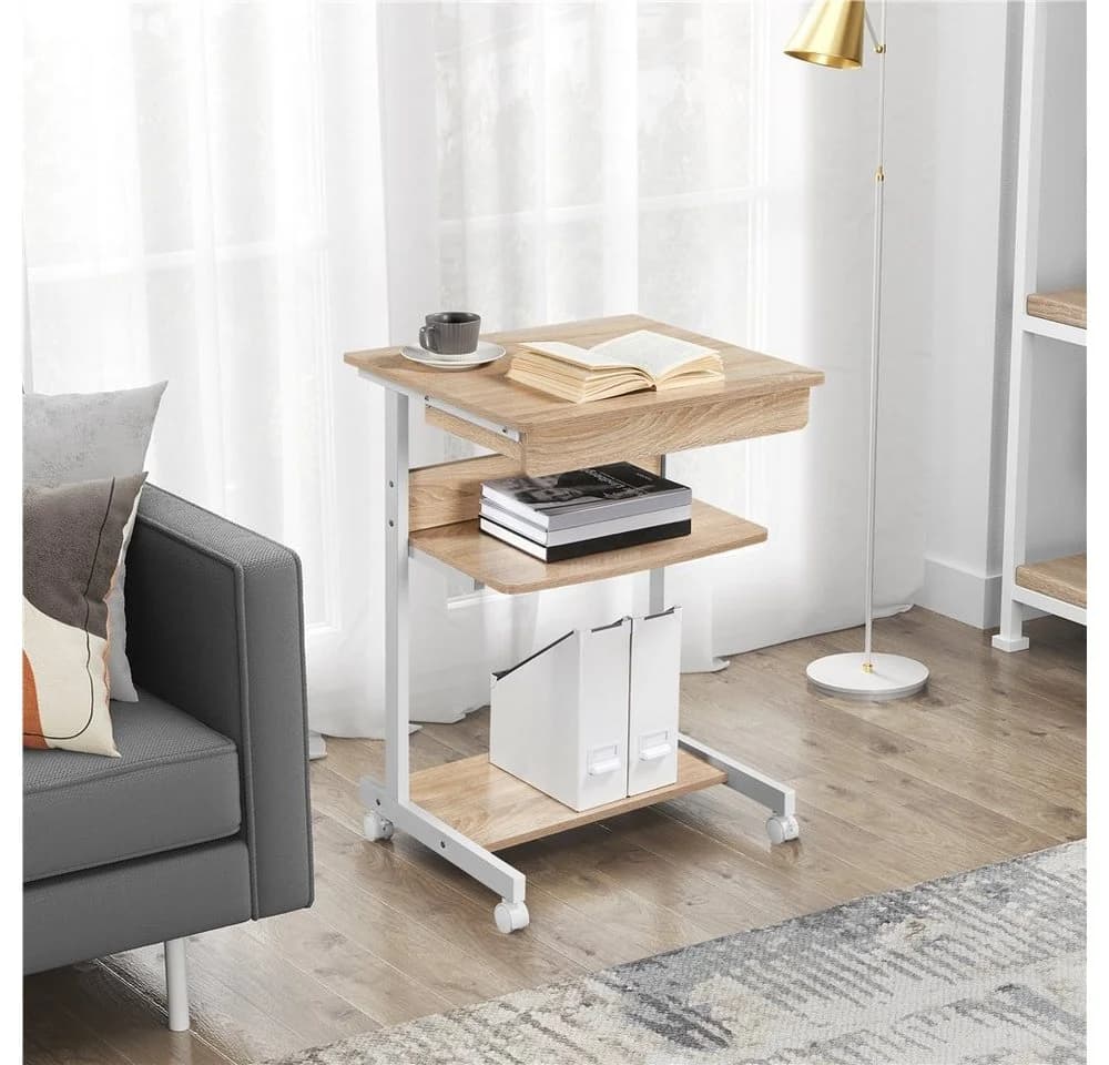 Yaheetech Schreibtisch mit Tastaturablage, Schublade & Rollen Silber - Bild 4