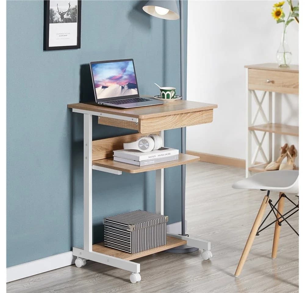 Yaheetech Schreibtisch mit Tastaturablage, Schublade & Rollen Silber - Bild 5