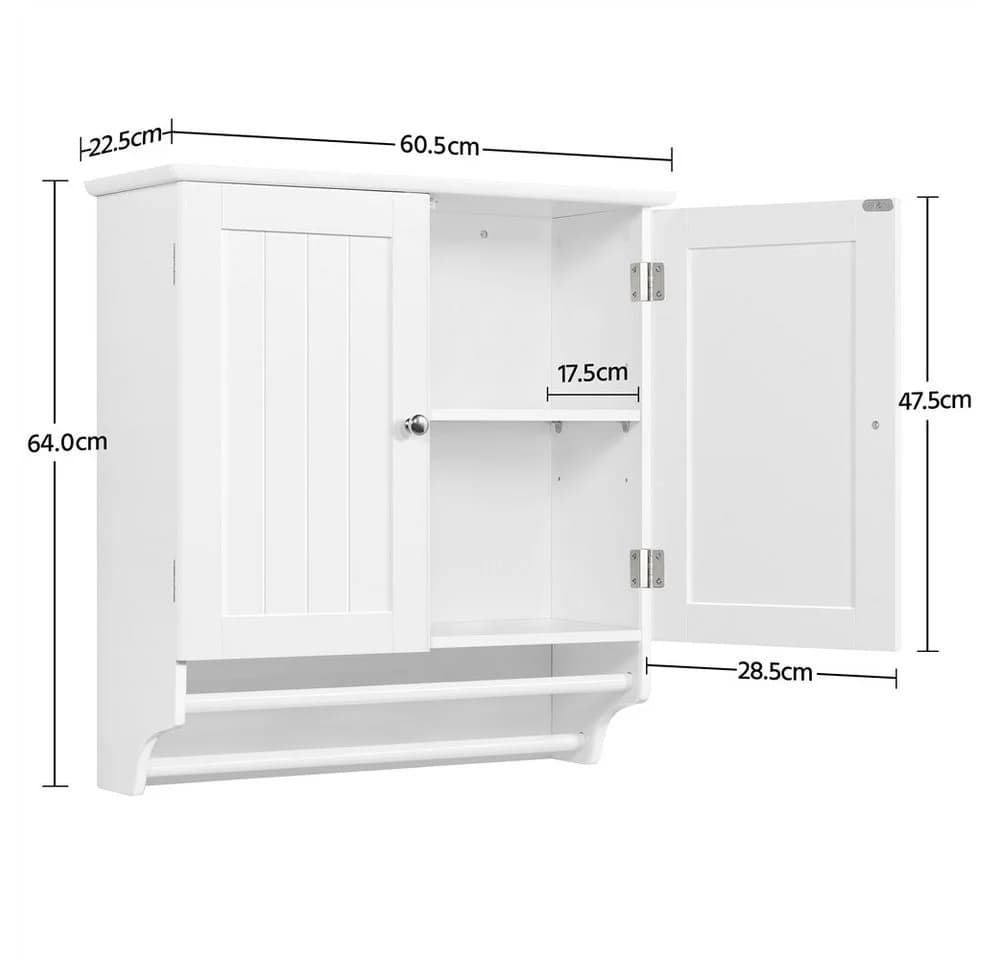 Yaheetech Hängeschrank Weiß mit 2 Türen & Handtuchhalter - Bild 5