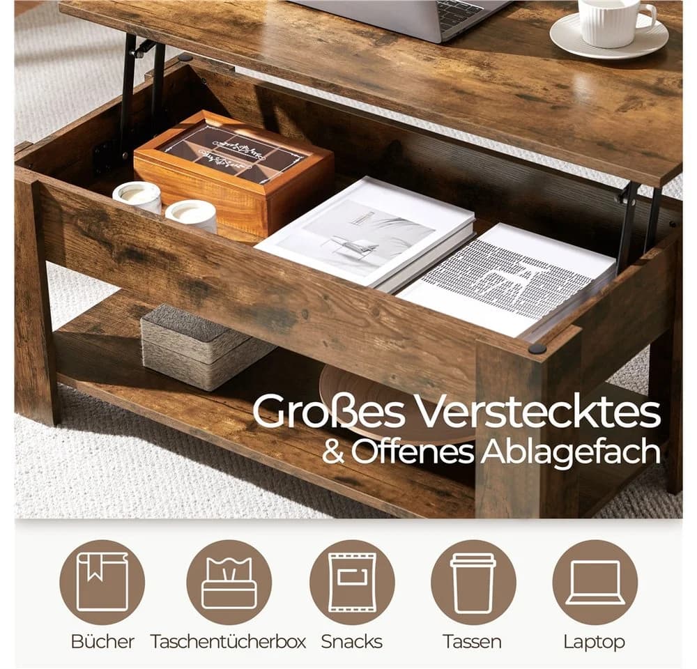Yaheetech Höhenverstellbarer Couchtisch Rostbraun mit Stauraum - Bild 5