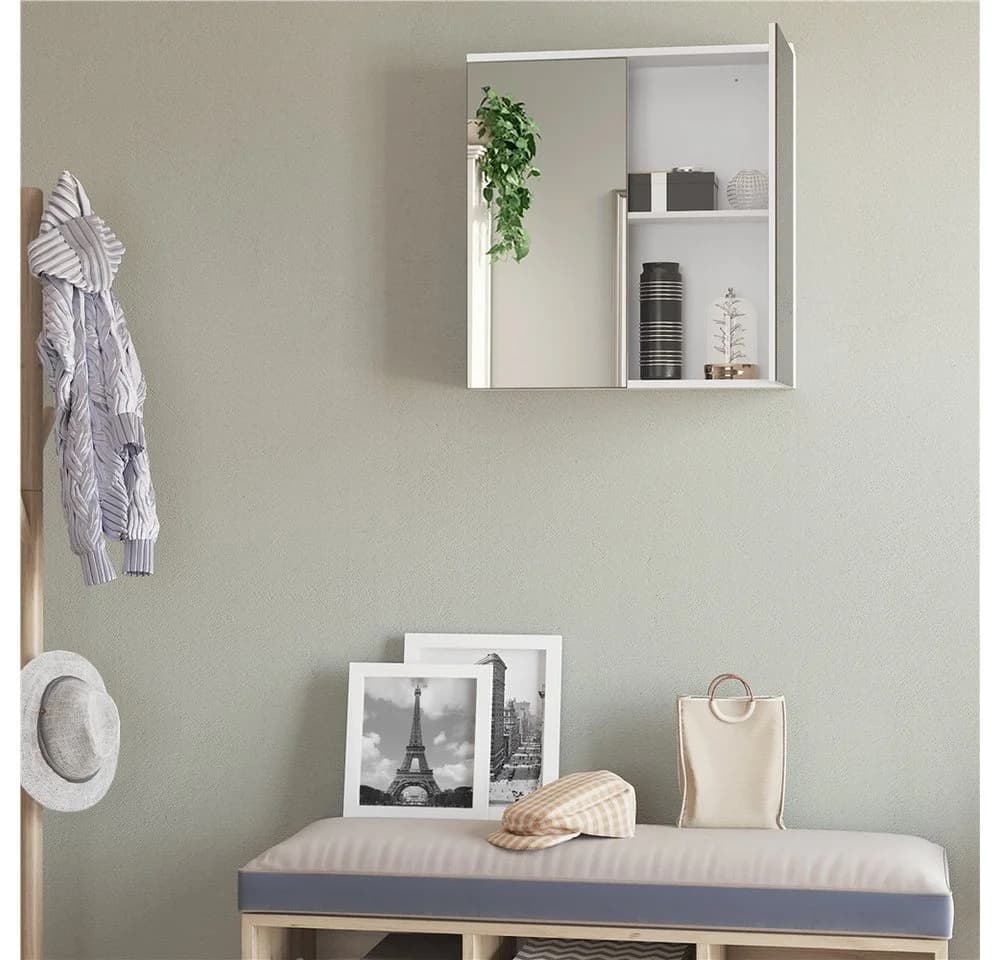 Yaheetech Spiegelschrank Weiß Hängeschrank mit verstellbarem Einlegeboden - Bild 4