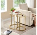Yaheetech Beistelltisch 2er Set rund Glas golden Bild 1