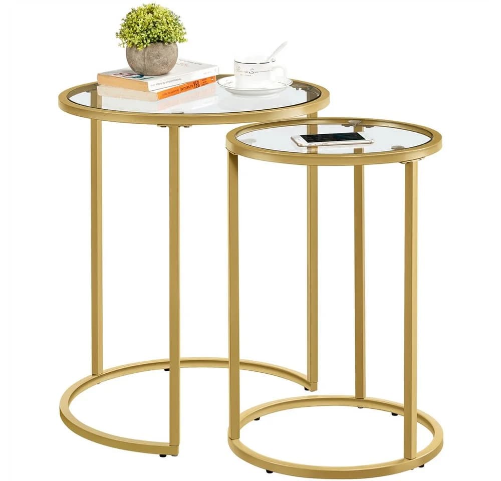 Yaheetech Beistelltisch 2er Set rund Glas golden - Bild 2