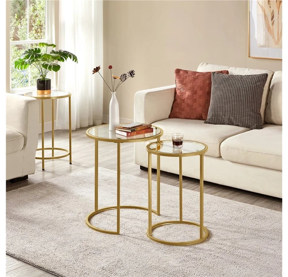Yaheetech Beistelltisch 2er Set rund Glas golden - Bild 3
