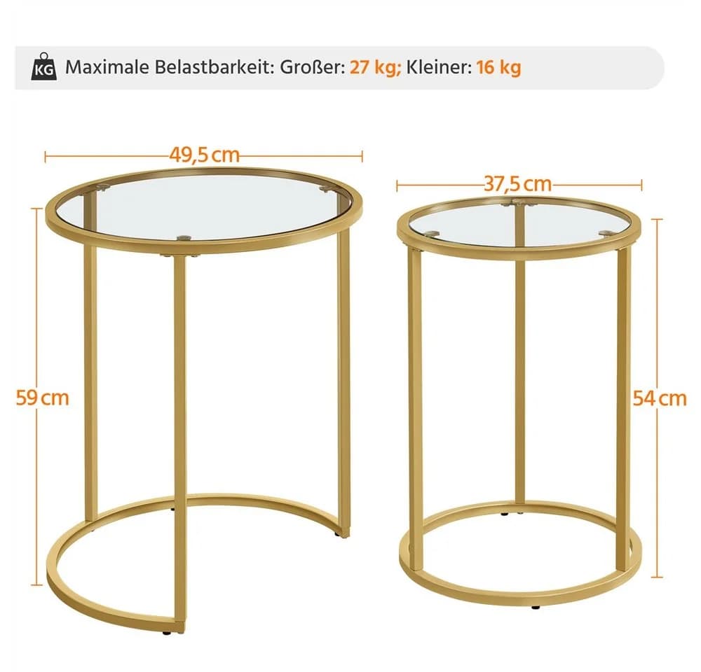 Yaheetech Beistelltisch 2er Set rund Glas golden - Bild 4