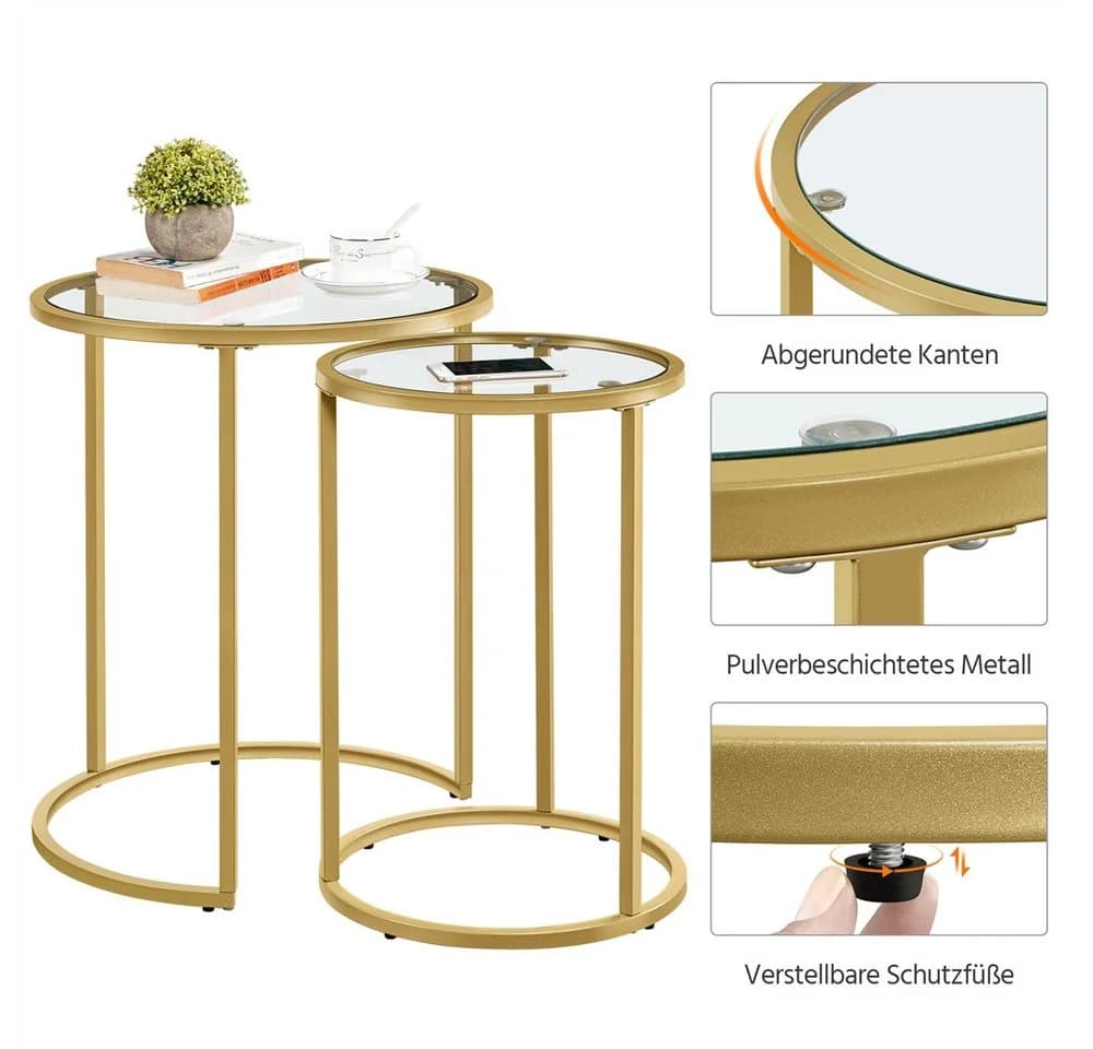 Yaheetech Beistelltisch 2er Set rund Glas golden - Bild 5