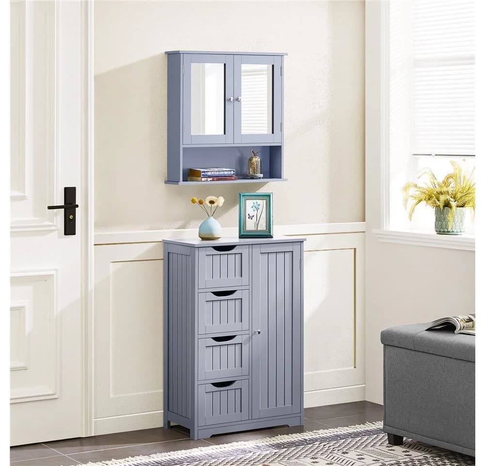 Yaheetech Spiegelschrank Grau mit Spiegeltür & Verstellbarem Regal - Bild 3