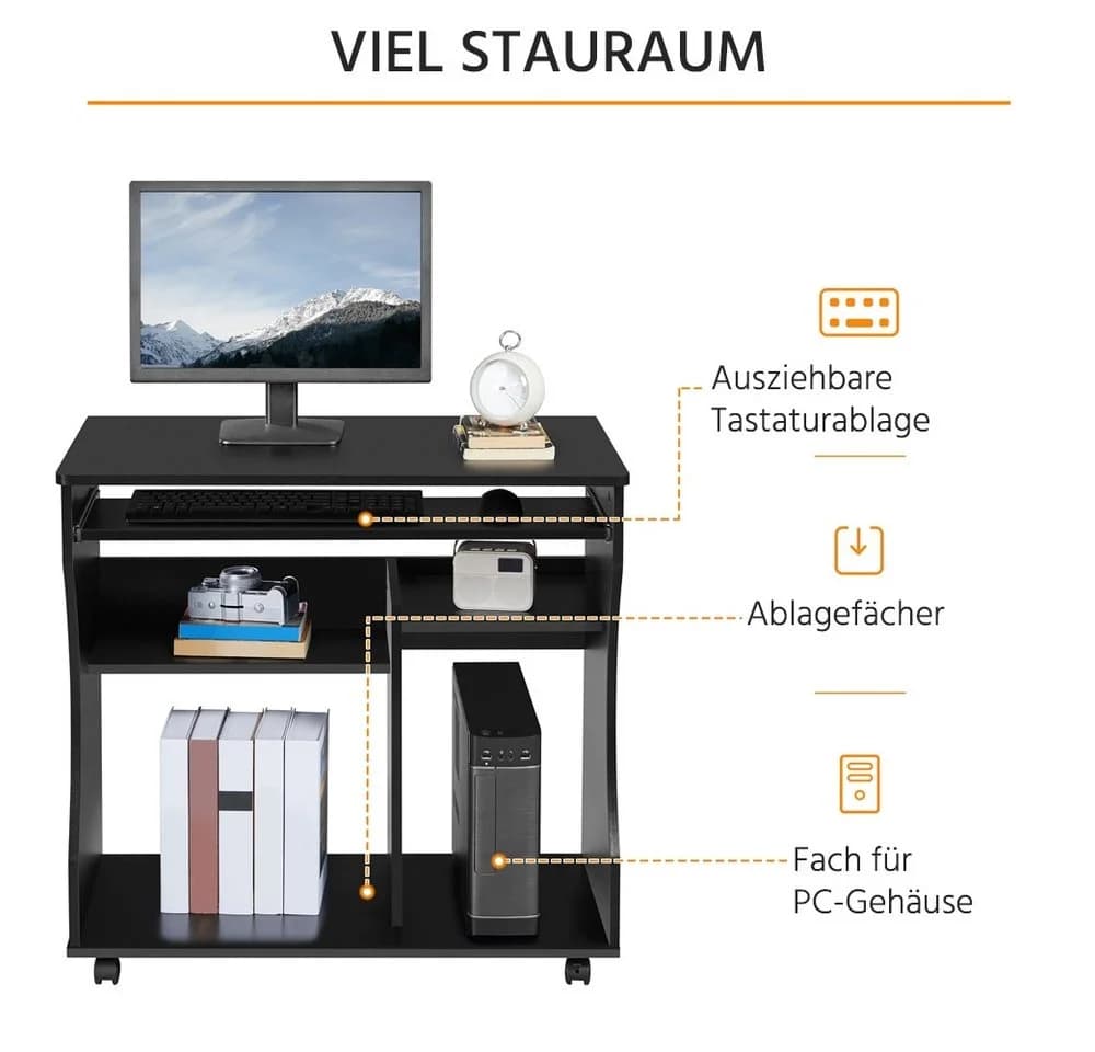 Yaheetech Computertisch Schwarz mit Tastaturauszug & Rollen - Bild 4
