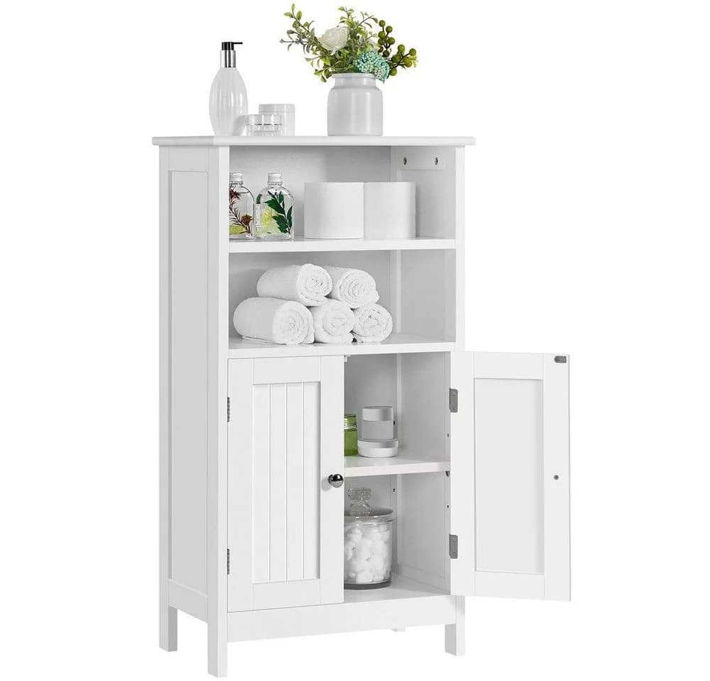 Yaheetech Badkommode Weiß mit Doppeltür & Verstellbarem Regal